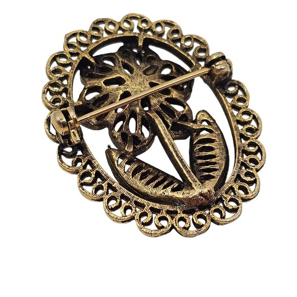 VTG 3PC Brooch Lot Fairycore Orange Gold Tone Whimsy Feminine Charming Boho Pins - Picture 8 of 13